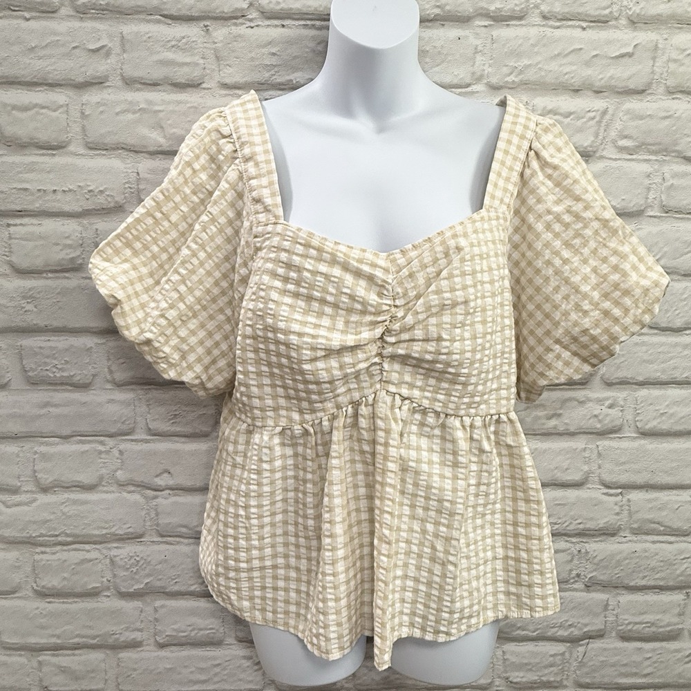 Bohemian Cottagecore L Peasant Top Puff Sleeves Rushed Cropped Festival Milkmaid